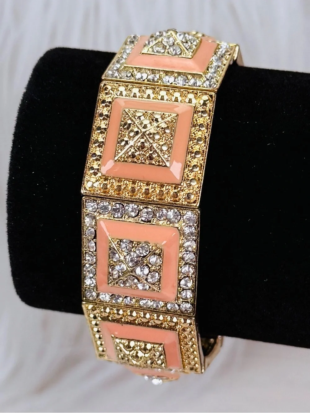 Goldtone Coral Accent Crystal Stretch Bracelet